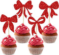 Gyufise 36Pcs Bow Cupcake Toppers Glitter Bowknot Cupcake Picks Bow Tie Birthday Decorations Princess Bow Cupcake Decorations for Bowknot Theme Baby Shower Birthday Party Supplies Red