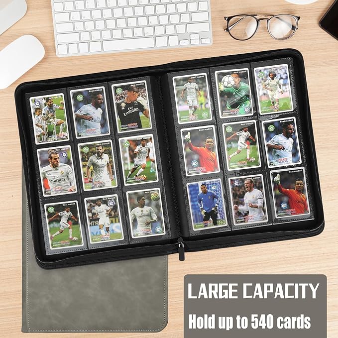 9 Pocket Card Binder,540 Pocket Trading Card Binders,Loading Pocket Collectible Card Album for MTG, TCG, Sport Card, Game Cards Grey