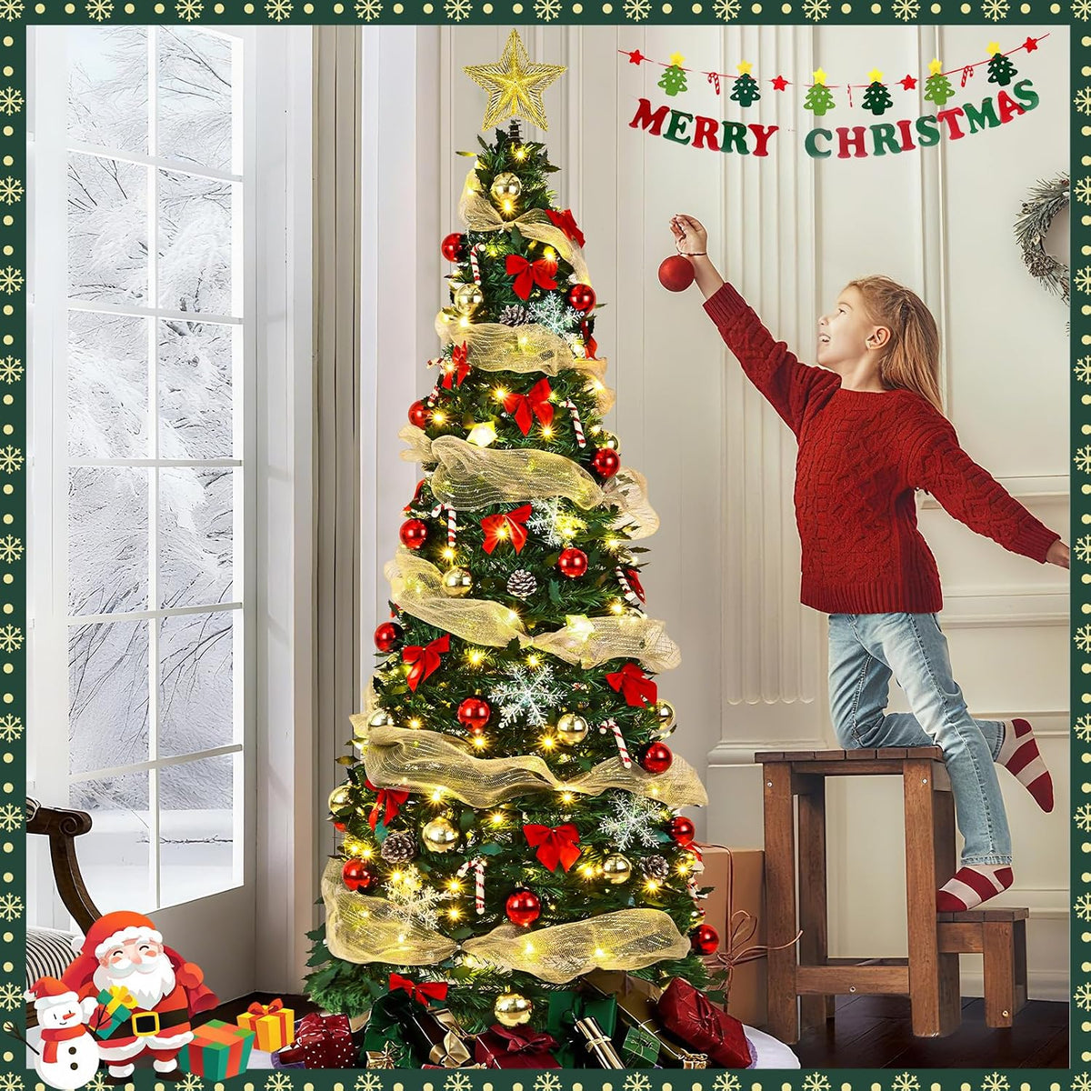 6ft pre lit pop up christmas tree,pre-decorated artificial shown in use