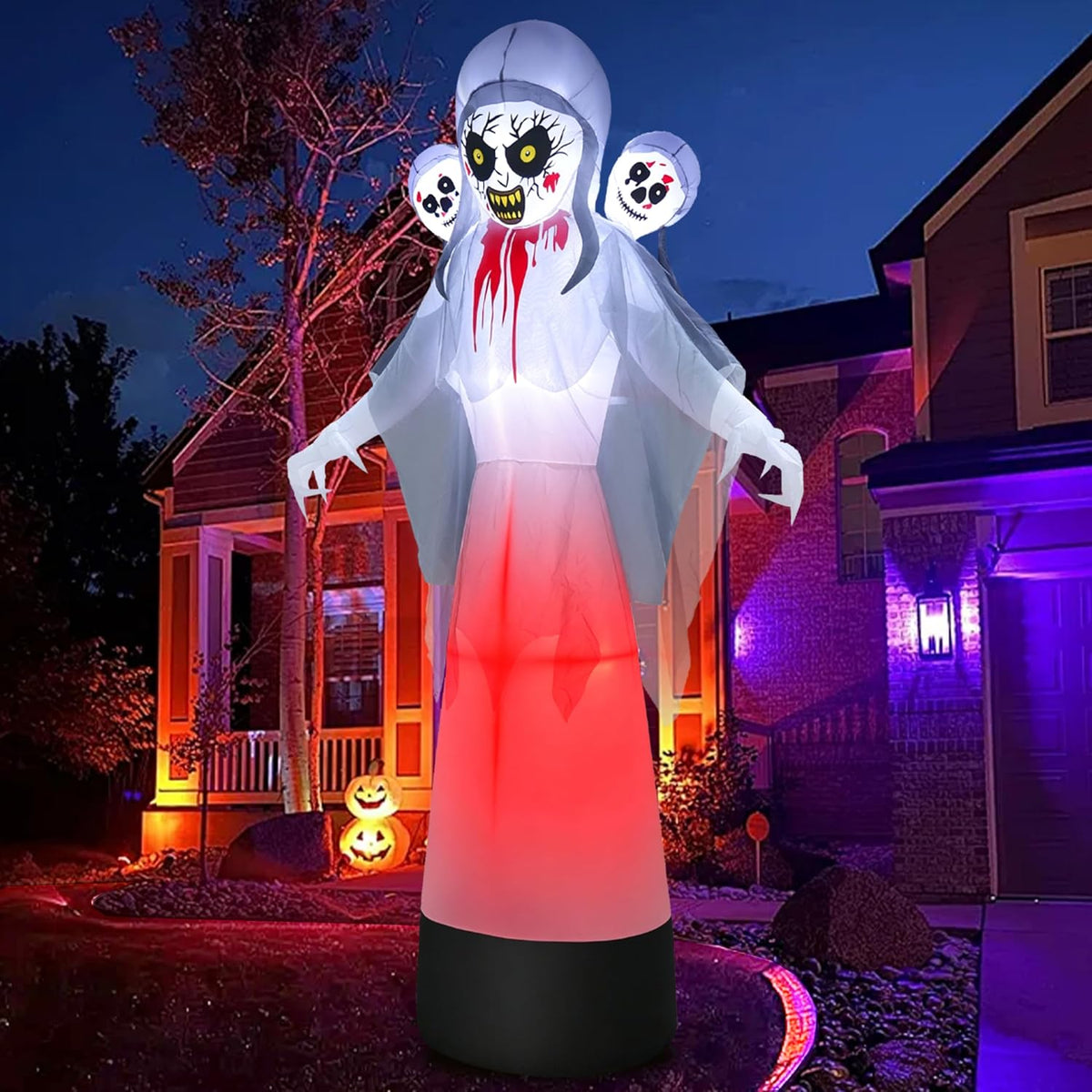 8.6FT Halloween Inflatable Grim Reaper Ghost with Skull Heads