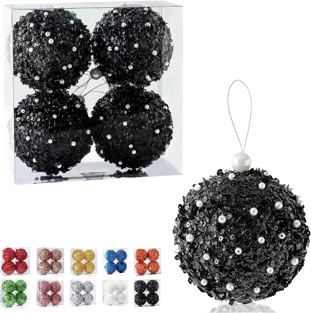 4.25" Christmas Ball Ornaments, 4pc Set Shatterproof Christmas Decorations Tree Balls for Xmas Trees Wedding Party Decoration (Black)…