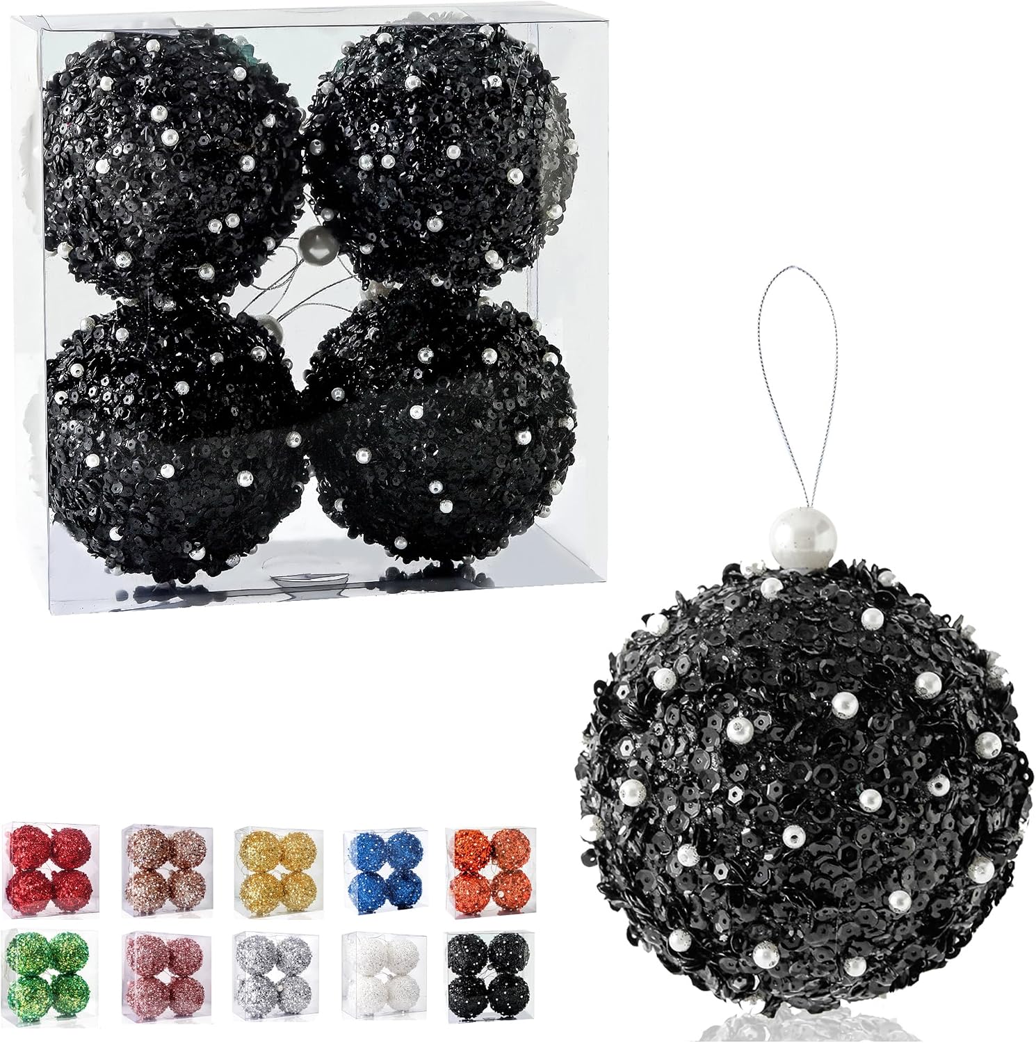 4.25" Christmas Ball Ornaments, 4pc Set Shatterproof Christmas Decorations Tree Balls for Xmas Trees Wedding Party Decoration (Black)…