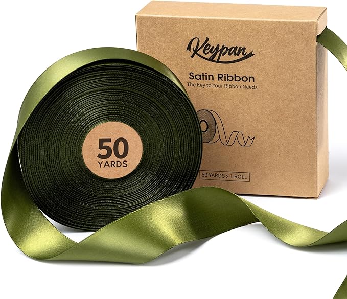 Green Satin Ribbon 1-1/2 Inch x 50 Yards Double-Faced for Gift Wrapping Crafts Flower Bouquet Invitations Holiday Decorating