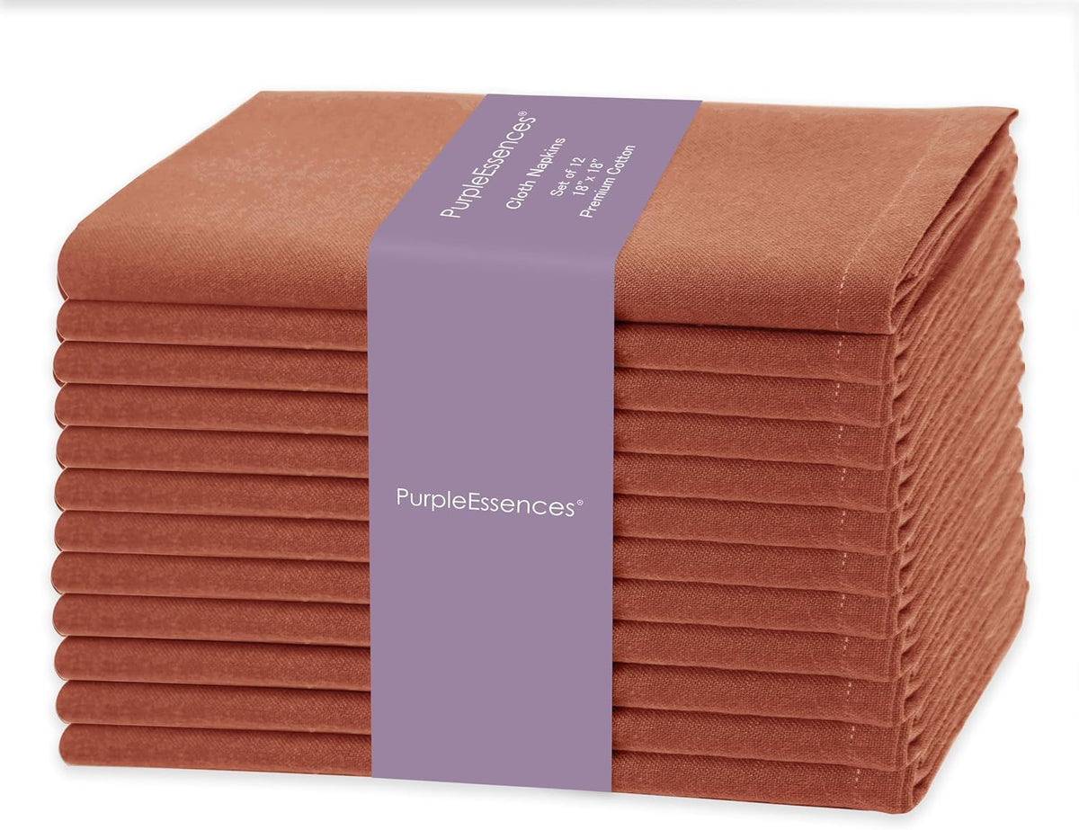 PurpleEssences Cloth Dinner Napkins 18x18 in Set of 12 - Rust