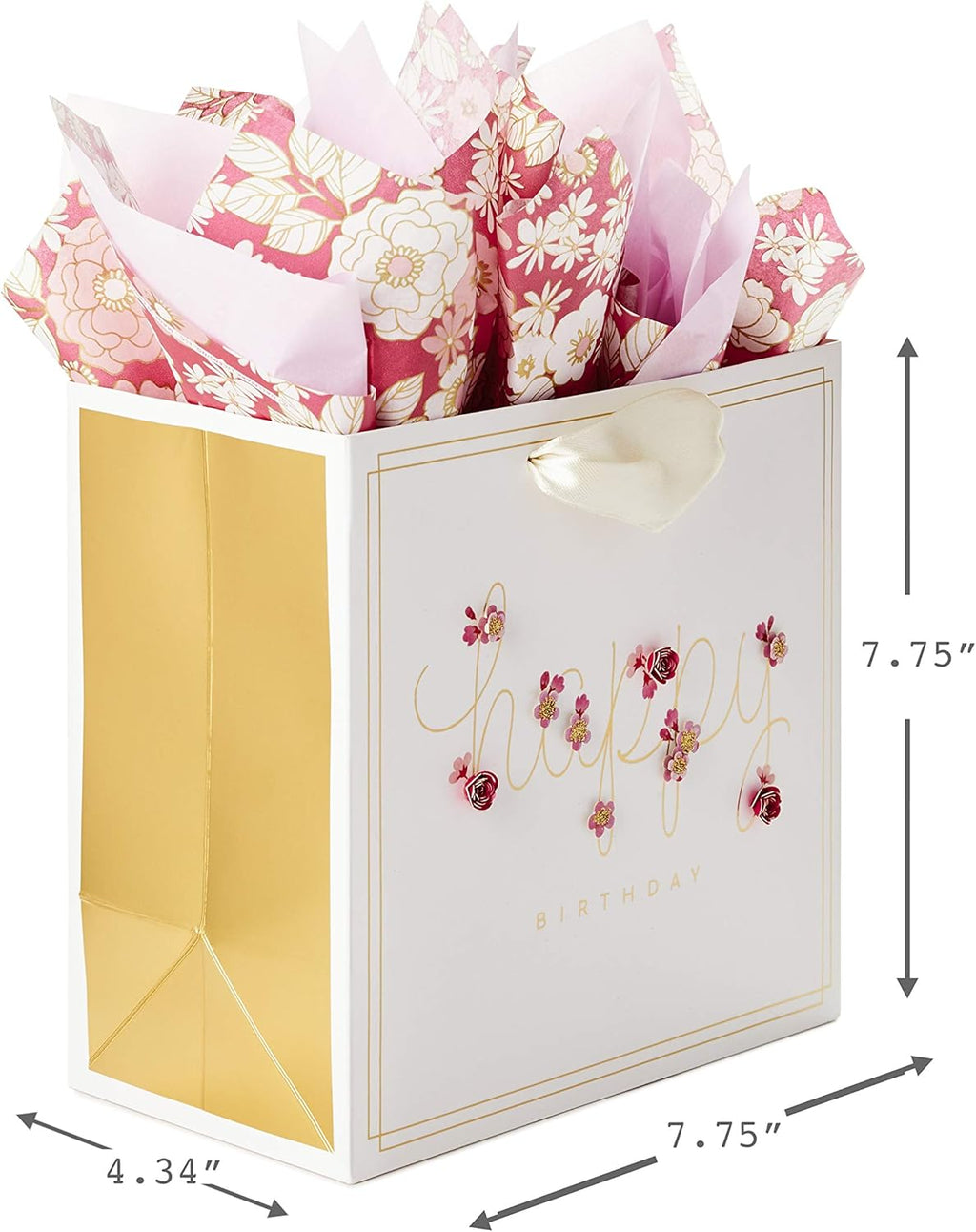 Hallmark Signature 7" Medium Birthday Gift Bag with Tissue Paper (Pink Flowers)