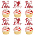 24 PCS Fall in Love Cupcake Toppers Glitter Fall Theme Party Cupcake Picks Bridal Shower Cupcake Decorations for Autumn Wedding Engagement Anniversary Birthday Party Cake Decorations Supplies Red