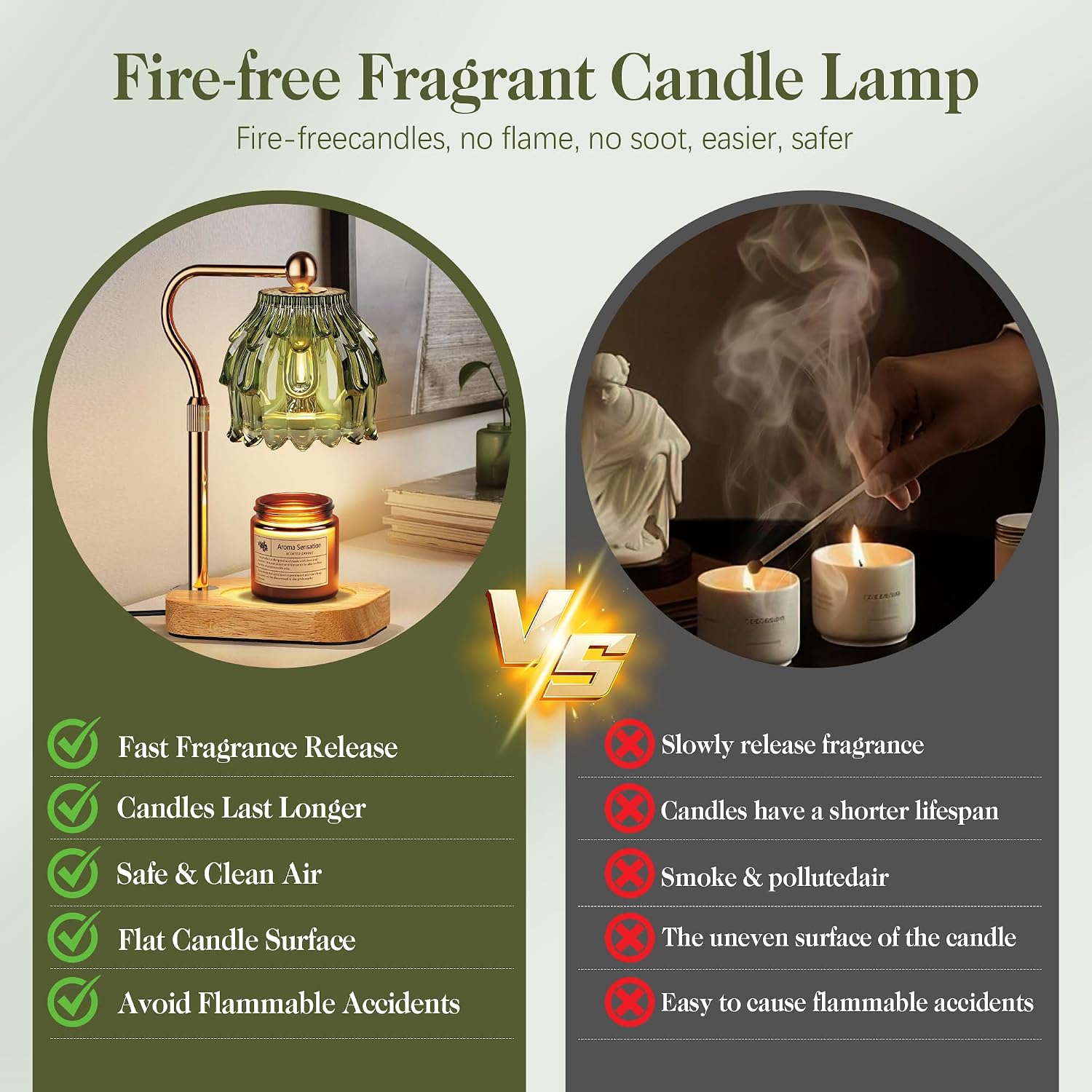 Candle Warmer Lamp with Timer Dimmer, Modern Wax Warmer for Scented Wax Jar Candle Warmer with 2 Bulbs, Adjustable Height Glass Lamp for Gifts for Women, Home Decor, Gold Green