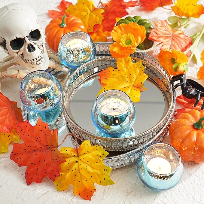Homemory 36 Pcs Blue Votive Candle Holders, Round Mercury Glass Candle Holder, Tealight Candle Holders for Table Centerpieces, Baby Showe, Anniversary, Wedding, Home Decor, Halloween, Christmas