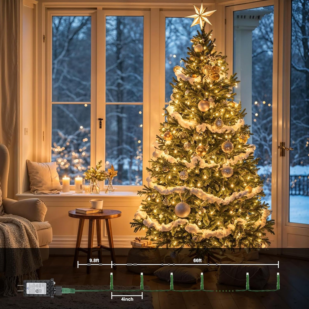66FT 200 LED Christmas Mini Lights End-to-End Plug 8 Modes Indoor String Lights with Timer, Outdoor Indoor Twinkle Fairy Lights Christmas Tree Patio Garden Holiday Warm White