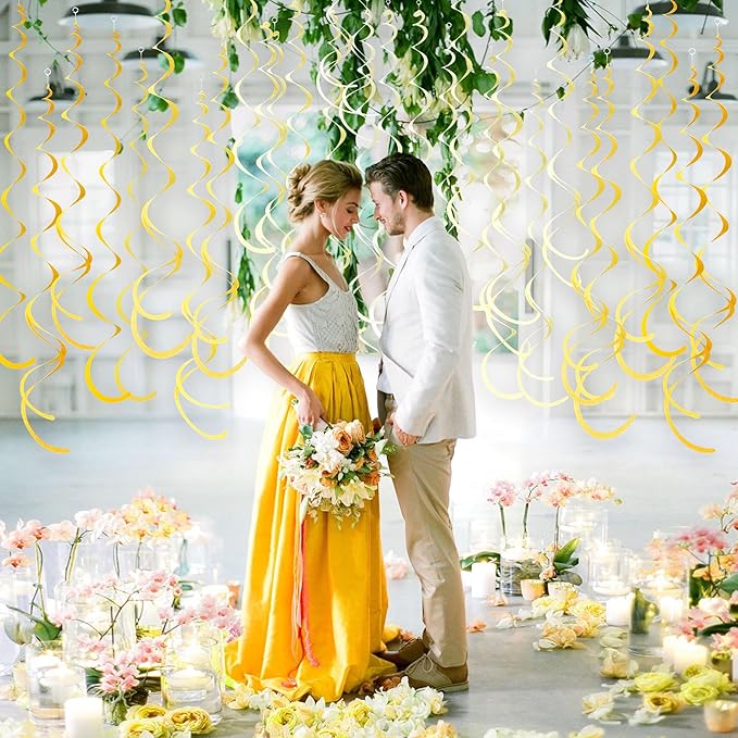 36Pcs Yellow Hanging Swirl Decorations Ombre Yellow Felt Swirl Streamer Spiral Ceiling Decoration Garland for Lemon Bee Sunflower Birthday Wedding Baby Shower Bridal Shower Bachelorette Party Supplies