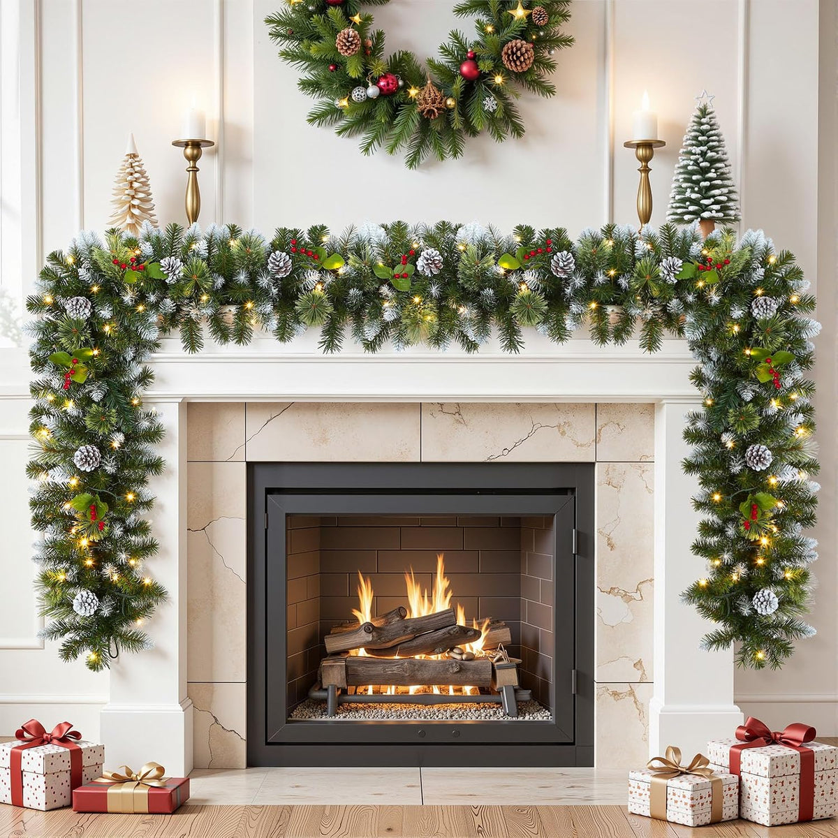 shareconn 2pcs 9ft prelit artificial christmas garland with showing dimensions