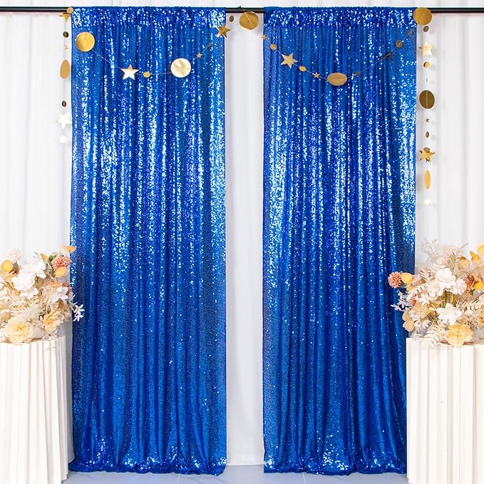ShinyBeauty Sequin Royal Blue Backdrop Curtains 2 Panels 4Ftx7Ft Photo Backdrops Blue Photograph Background Shimmer Curtain for Parties, Birthdays, Graduations, Holiday Wall Decor