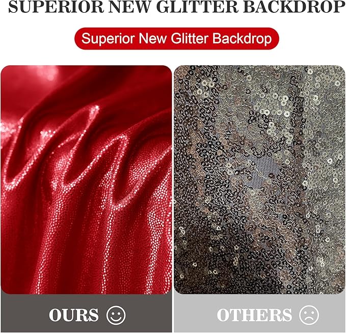 10x10ft Thick Red Glitter Backdrop Curtain Panels for Parties, Wrinkle Free Sequin Sparking Photo Backdrop Drapes, 2 Panels 5x10ft Shimmer Back Drop Cloth for Wedding Birthday Photography