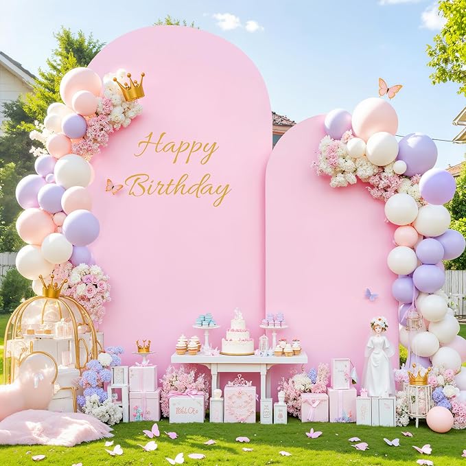 7.2FT 6FT Arch Backdrop Cover for Wedding, Set of 2 Stretchy Spandex Fitted Arch Stand Cover for Baby Shower, Birthday Party Decor, Chiara Backdrop Cover with Double-Sided Design(Pink)
