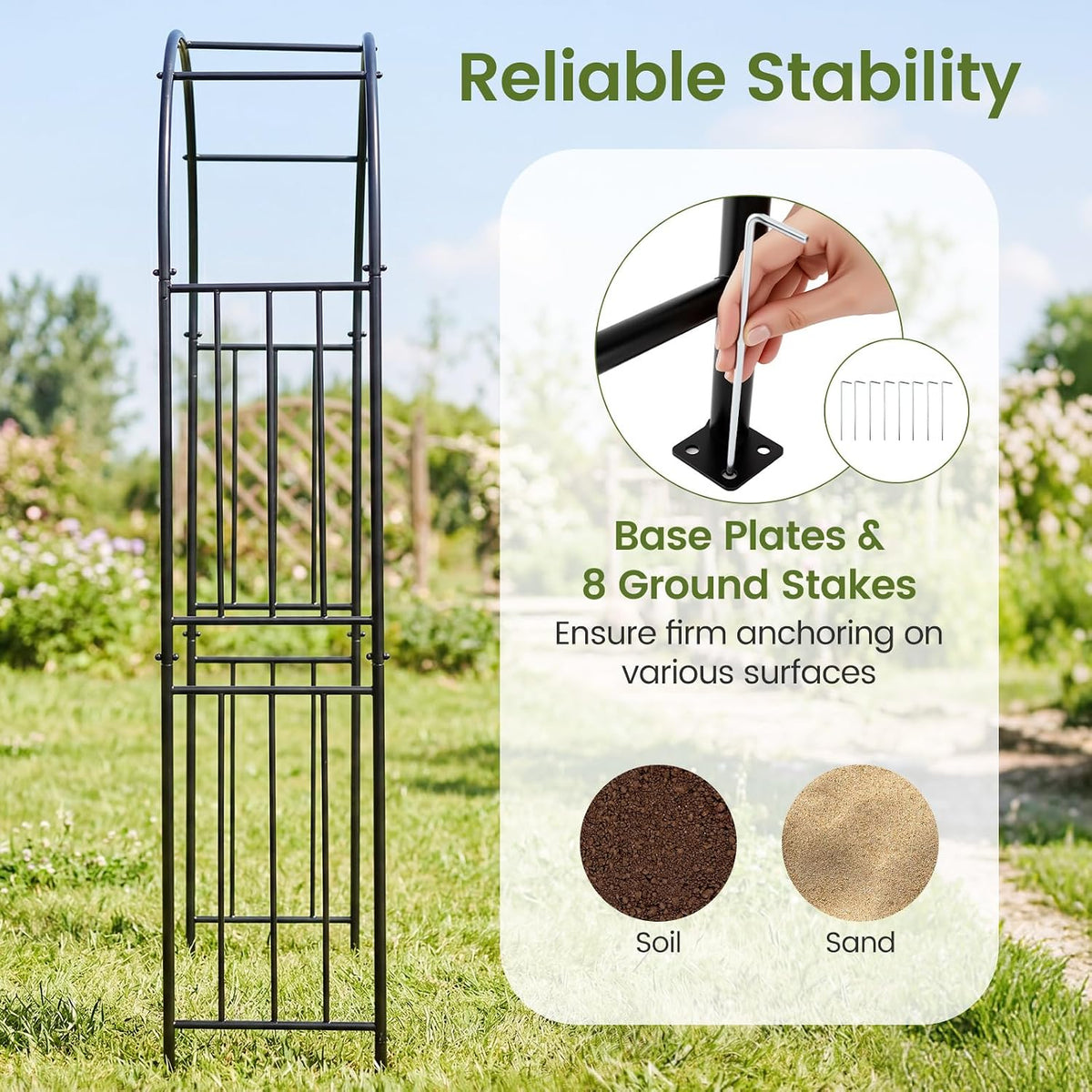 Giantex 86'' Metal Garden Arch, Outdoor Arbor Trellis with 8 Ground S...