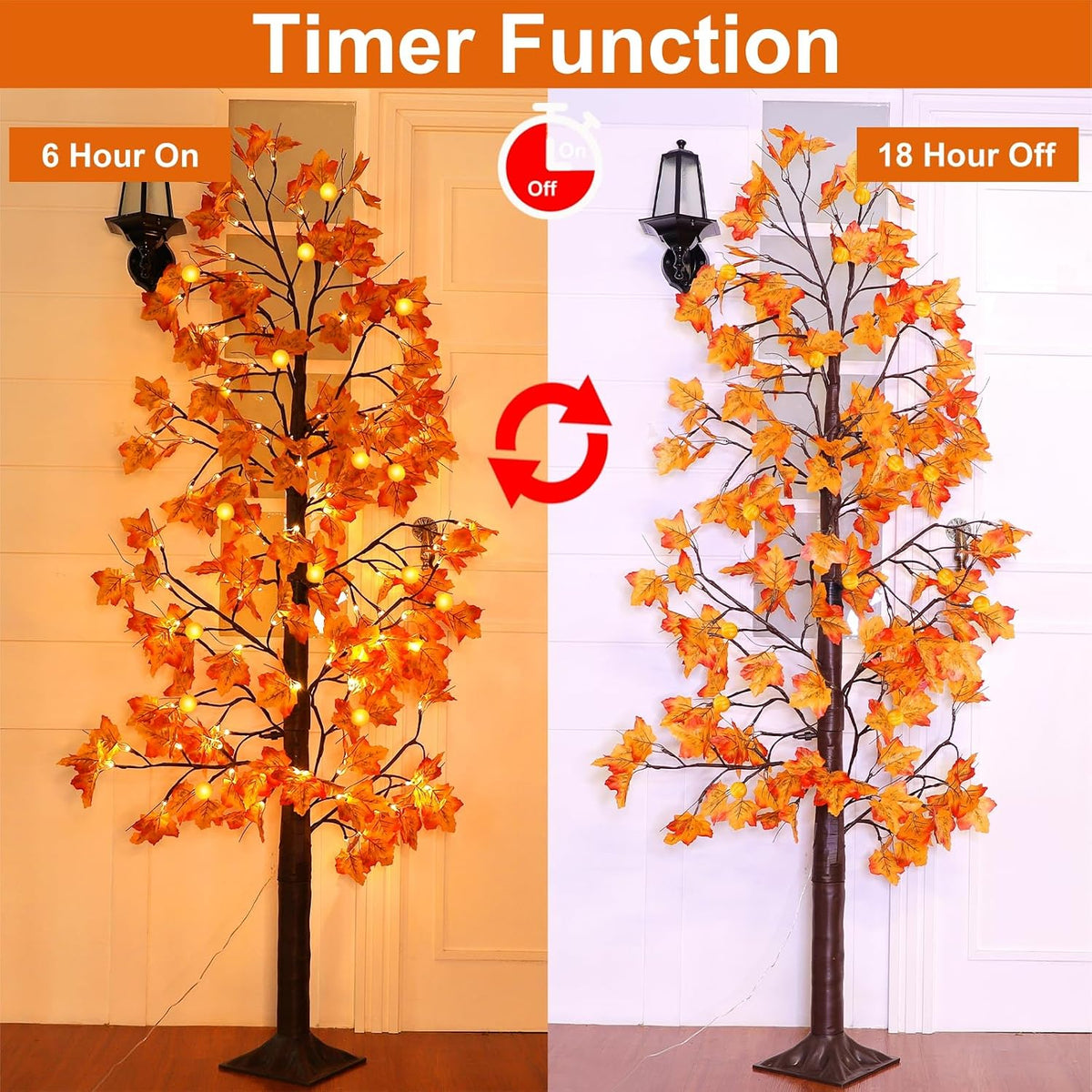 remote control&timer - 6 ft lighted prelit fall, side view