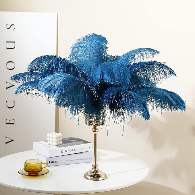 Larryhot 16-18inch Long Ostrich Feathers - 10pcs Feathers Centerpieces for Tables,Wedding Party and Home Decorations (Turquoise)
