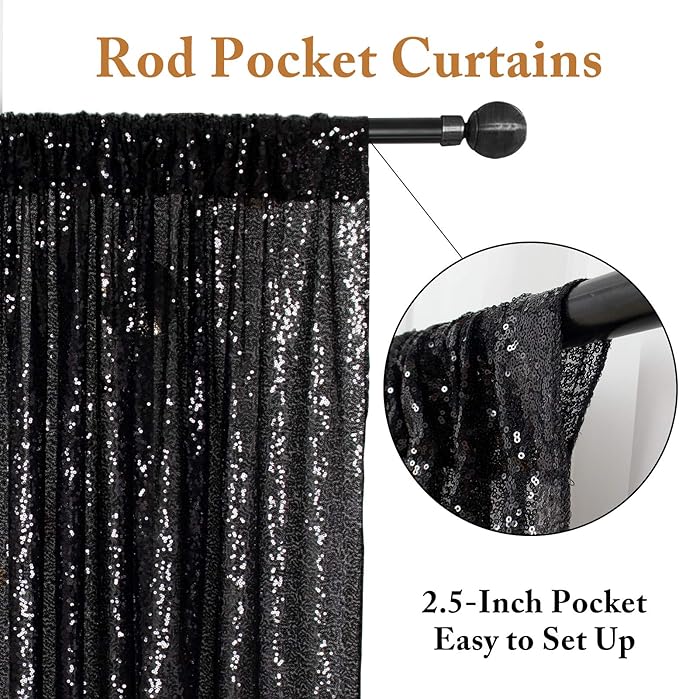 ShinyBeauty 2 Panels Black Sequin Backdrop | 7Ft x 7Ft Sparkly Photo Background | Halloween & Party Decor | Durable & Elegant Curtains | Perfect for Photography & Events