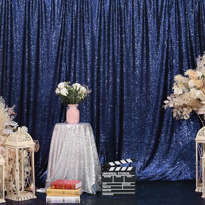 Eternal Beauty Navy Blue Sequin Backdrop, 4x7 Ft Glitter Background Curtains for Shimmer Photography Party Wedding Birthday Independence Day Back Drop Decor