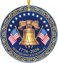 WhatSign 250th Anniversary USA Ornament - 1776-2026 Semiquincentennial Liberty Bell Ceramic Keepsake Vintage Gold Medallion Design Patriotic American History Souvenir Decor Gift for Collectors
