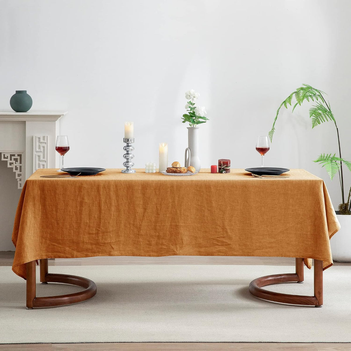 EVERLY 100% Pure Linen Rectangle Tablecloths 60x84Inches for Dining,Buffet Pa...