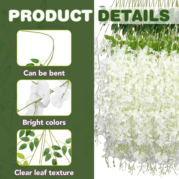 Wisteria Hanging Flowers,Fake Hanging Flowers,Wisteria artificiales Garland for Home Wedding Arch Floral Party Garden Ceremony Outdoor Decor,3.6 feet Long(25,White)