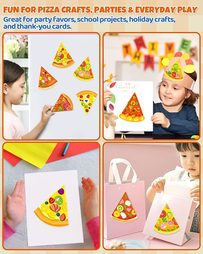 Aowplc 32 Sheets Make A Pizza Stickers for Kids, 8 Designs Mix 'n Match Pizza Crafts, Party Favors & Classroom Activities