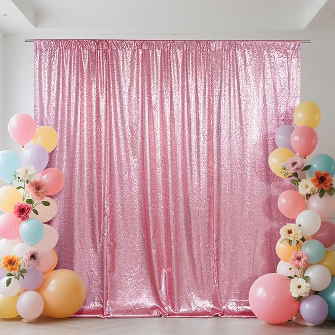 SquarePie Sequin Backdrop Curtain Not See Through Thick Glitter Background for Party 6FT x 6FT Fuchsia Pink