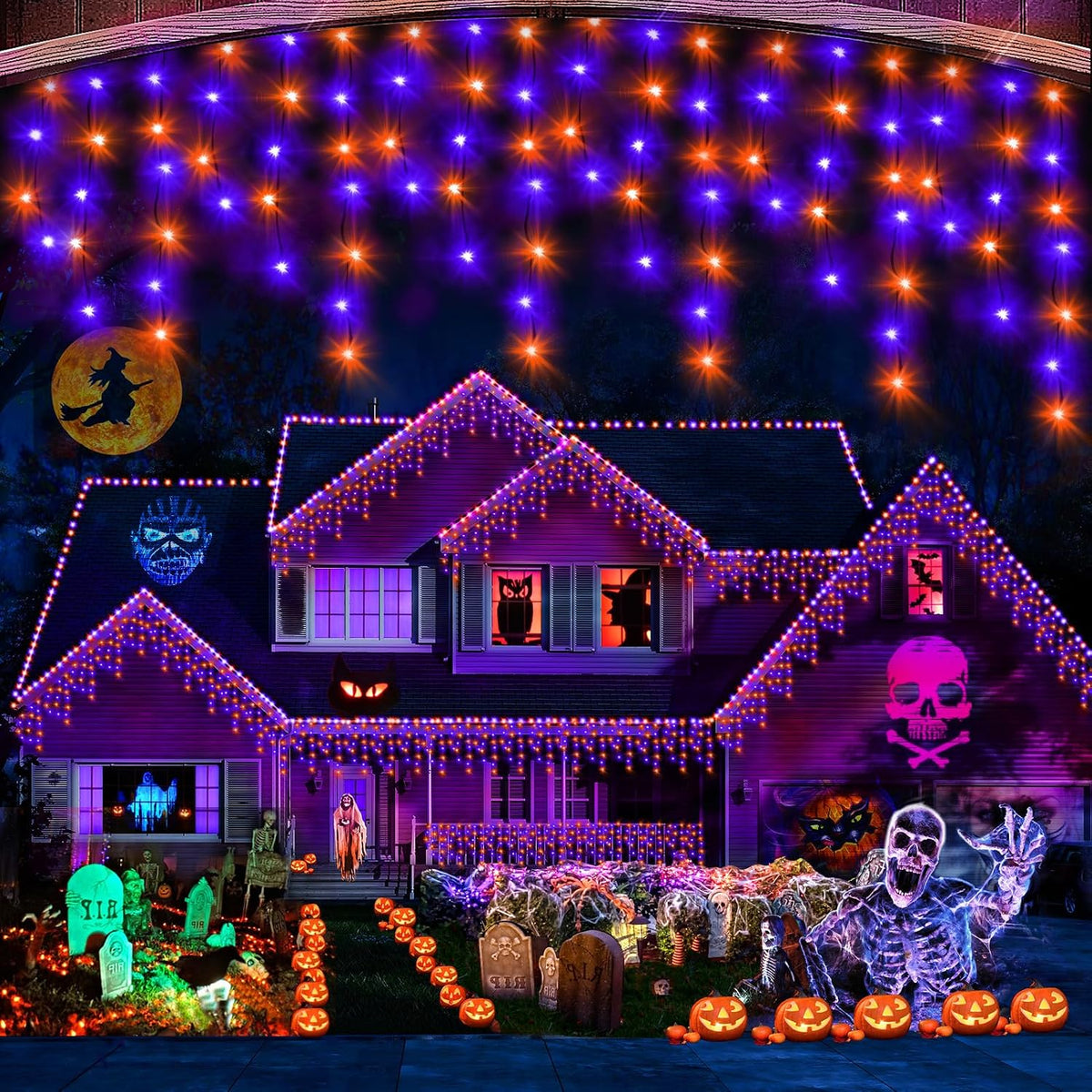 Hezbjiti 33FT 400 LED Orange Purple Halloween Lights Outdoor Decorations
