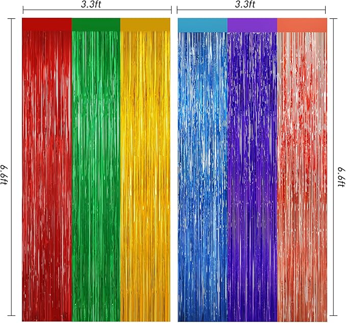 Rainbow Metallic Tinsel Foil Fringe Curtains Backdrop, 2Pack Party Streamers for Birthday Party Decorations Halloween Christmas Decors Foil Curtain Backdrop for Bachelorette Bridal Anniversary Party