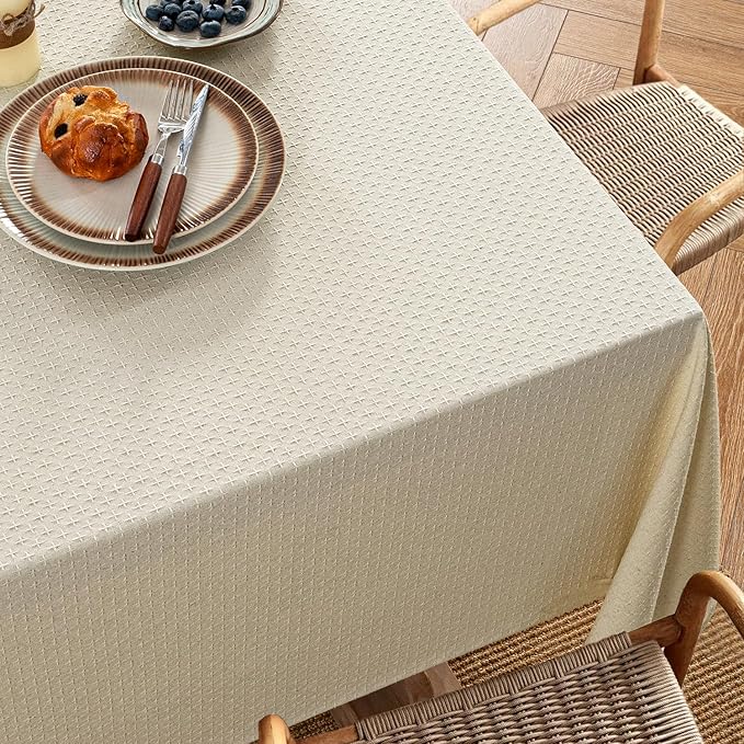 MIULEE Natural Linen Cottton Table Cloth Rectangle Tablecloth Waterproof Spillproof Cross-Star Textured Table Cltoth Decorative Farmhouse Style for Dining Party Weddings 60x84 Inch
