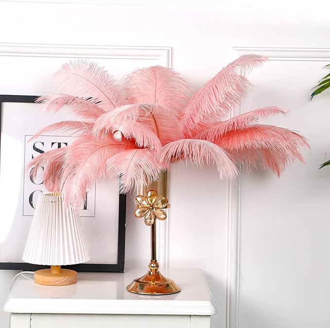 Happy Feather 16-18 inch Pink Ostrich Feathers Cratfs for Wedding Party Centerpieces Home Decoration DIY Craft Pack of 10