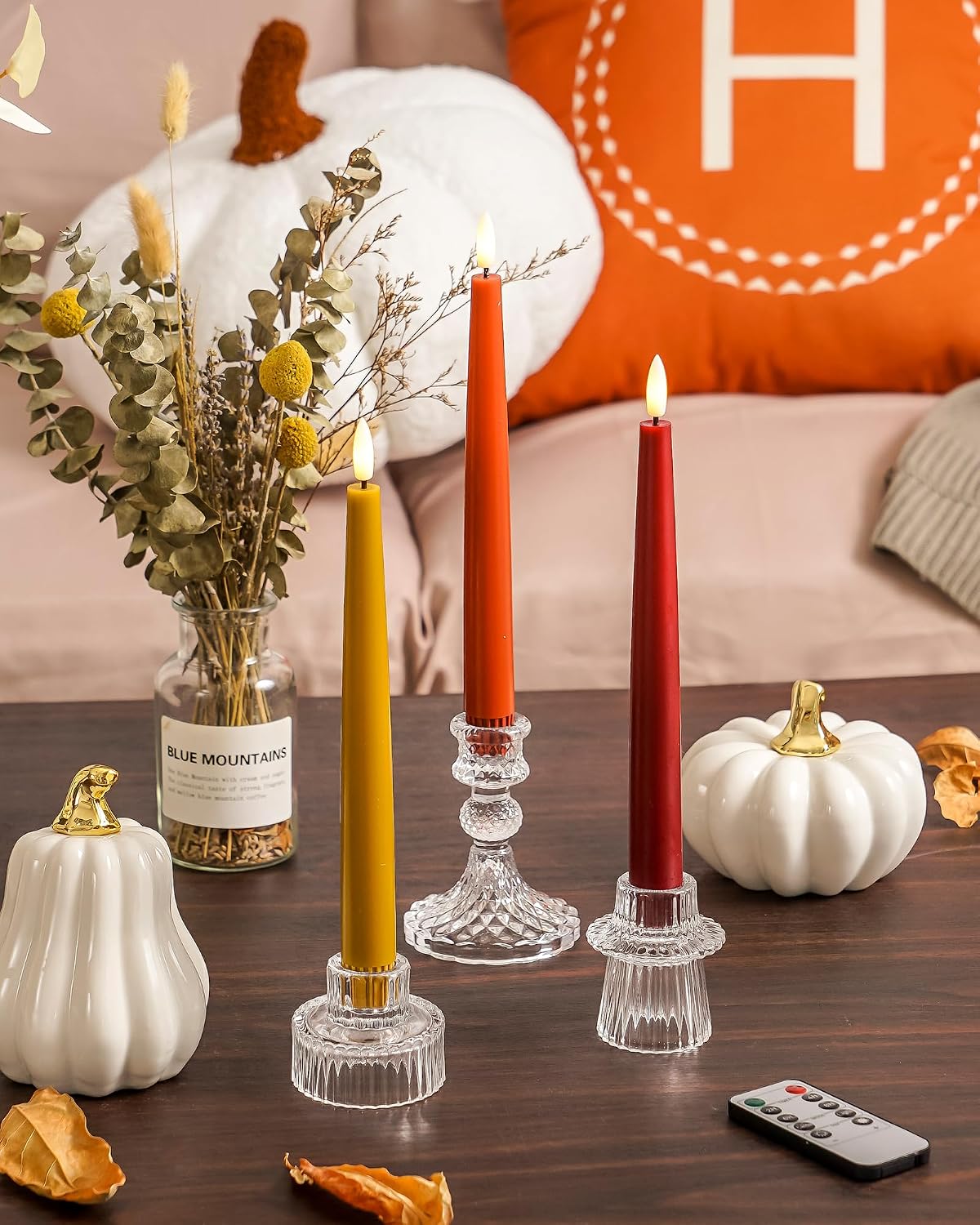 Stmarry Fall Flameless Taper Candles with Remote and Timer, 9.65 Inch Real Wa...