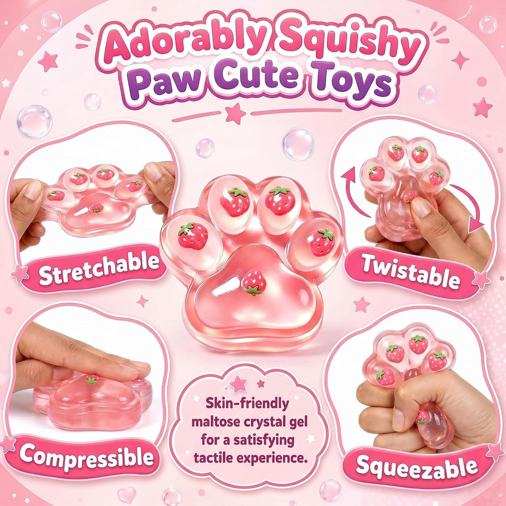 Giant Jumbo Strawberry Paw Squishy Toys ( 5 Inches )- Large Stress Relief Squeze Taba Fidget Toys Kit, Birthday Office for Girls Boys Kids Adults