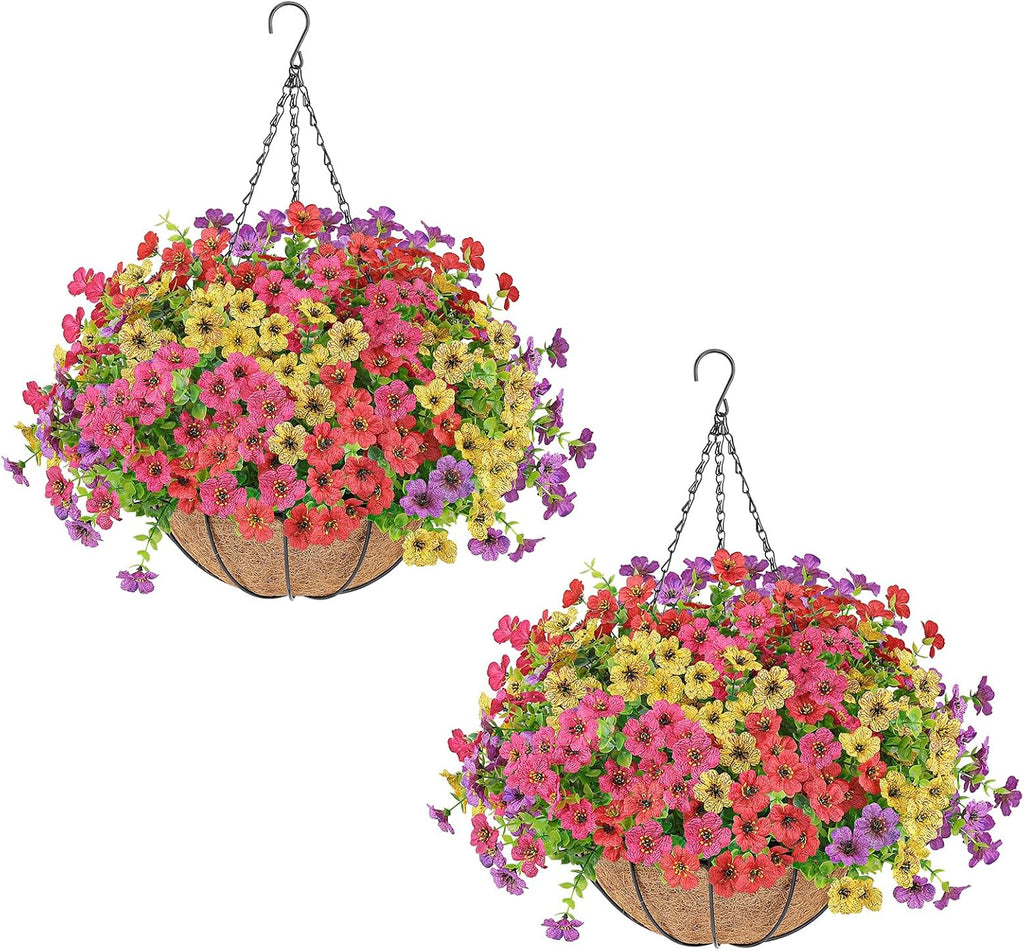 agirl 2 set artificial hanging flowers with baskets, main product view