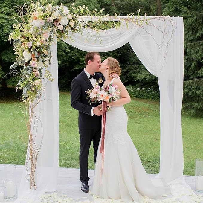 Wokceer Wedding Arch Draping Fabric 6 Panels 28.7" x 20FT White Sheer Fabric Backdrop Arch Draping for Wedding Ceremony Birthday Party Bridal Shower Decoration