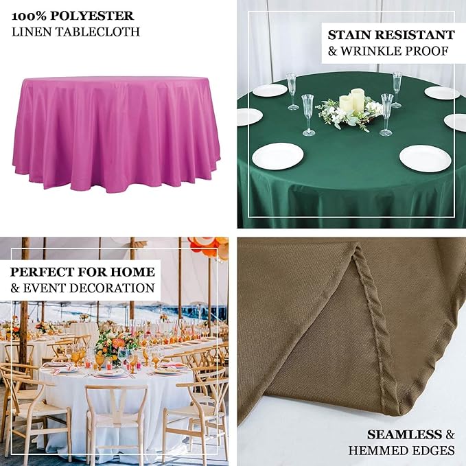 Efavormart Round Tablecloth, 132 Inch Stain & Wrinkle Resistant Washable Table Cloth, Decorative Polyester Fabric Table Cover for Banquet, Wedding, Dining- Hunter Green