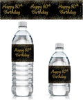 DISTINCTIVS Black and Gold 80th Birthday Water Bottle Labels – 20 Count – Waterproof – 80th Birthday Party Favors for Men and Women