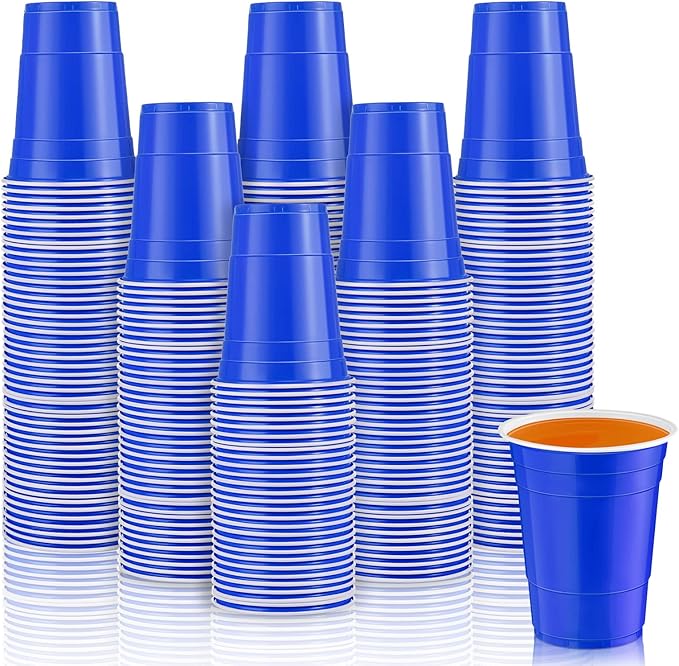 100 Pack 16 Ounce Halloween Plastic Party Cups Disposable Heavy Duty Drinking Water Cups for Holiday Christmas Festival Wedding New Year Party Supplies(Blue)