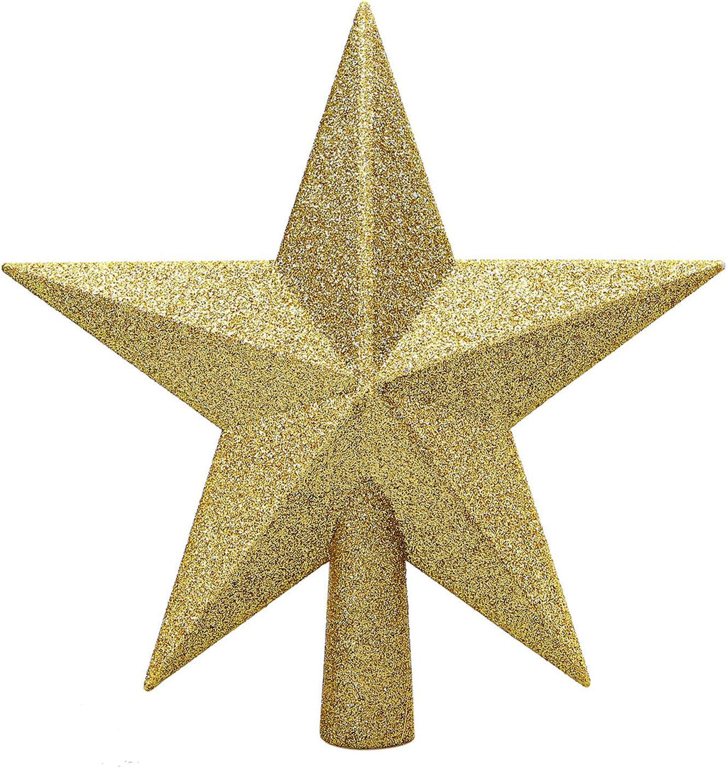 Aneco Glitter Mini Christmas Tree Topper Shatter-Proof Small Christmas Tree Decoration Treetop for Holiday Ornament or Home Decor, (Gold, 4 inch)