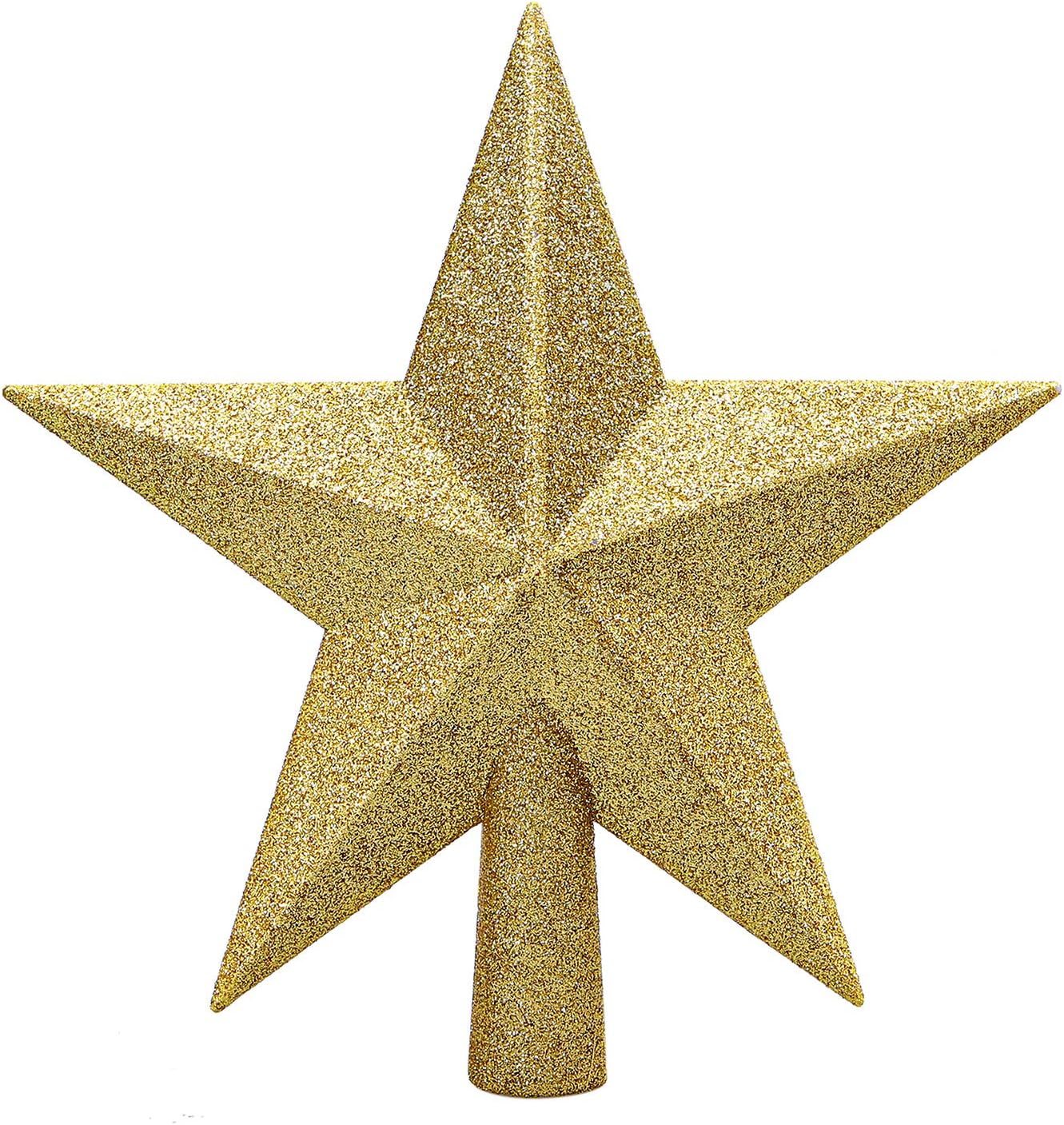 Aneco Glitter Mini Christmas Tree Topper Shatter-Proof Small Christmas Tree Decoration Treetop for Holiday Ornament or Home Decor, (Gold, 4 inch)