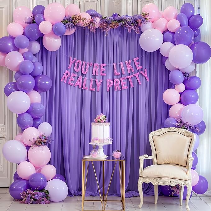 10ft x 10ft Purple Backdrop Curtains, Wrinkle-Free Sheer Chiffon Fabric Photo Backdrop Drapes for Wedding Arch Party Ceremony Stage Photography Decorations