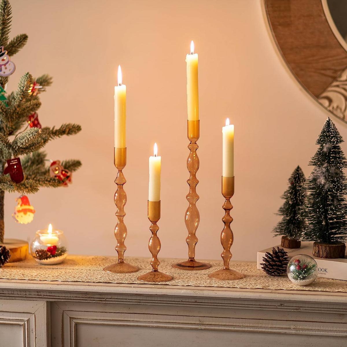 Glasseam Tall Tapered Candlestick Holders, 4 Pcs Glass Taper for Fall Decor