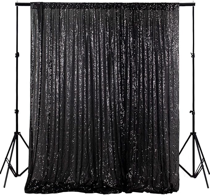 ShinyBeauty Black Sequin Backdrop - 8x10FT Photo Booth Background Fabric for Wedding, Birthday Party