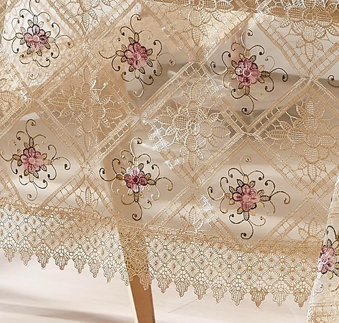 Warm Home Designs 60 x 84 Rectangular Tablecloth. Use Gold Macrame Tablecloth as Vintage Dining Table Cover for Vintage Kitchen. (VTC Linen 84)