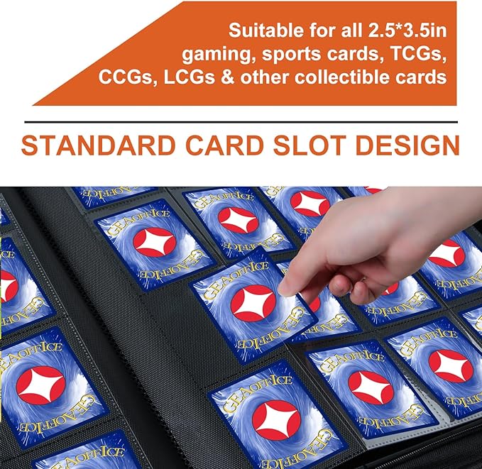 1000+ Pockets Trading Card binder, GEAoffice PU Cover Card Collection Binder, Premium 16 Pockets Card Holder Folders, Side Loading Card Album for YuGiOh, MTG, TCG, Game Cards & Sports Cards, Orange