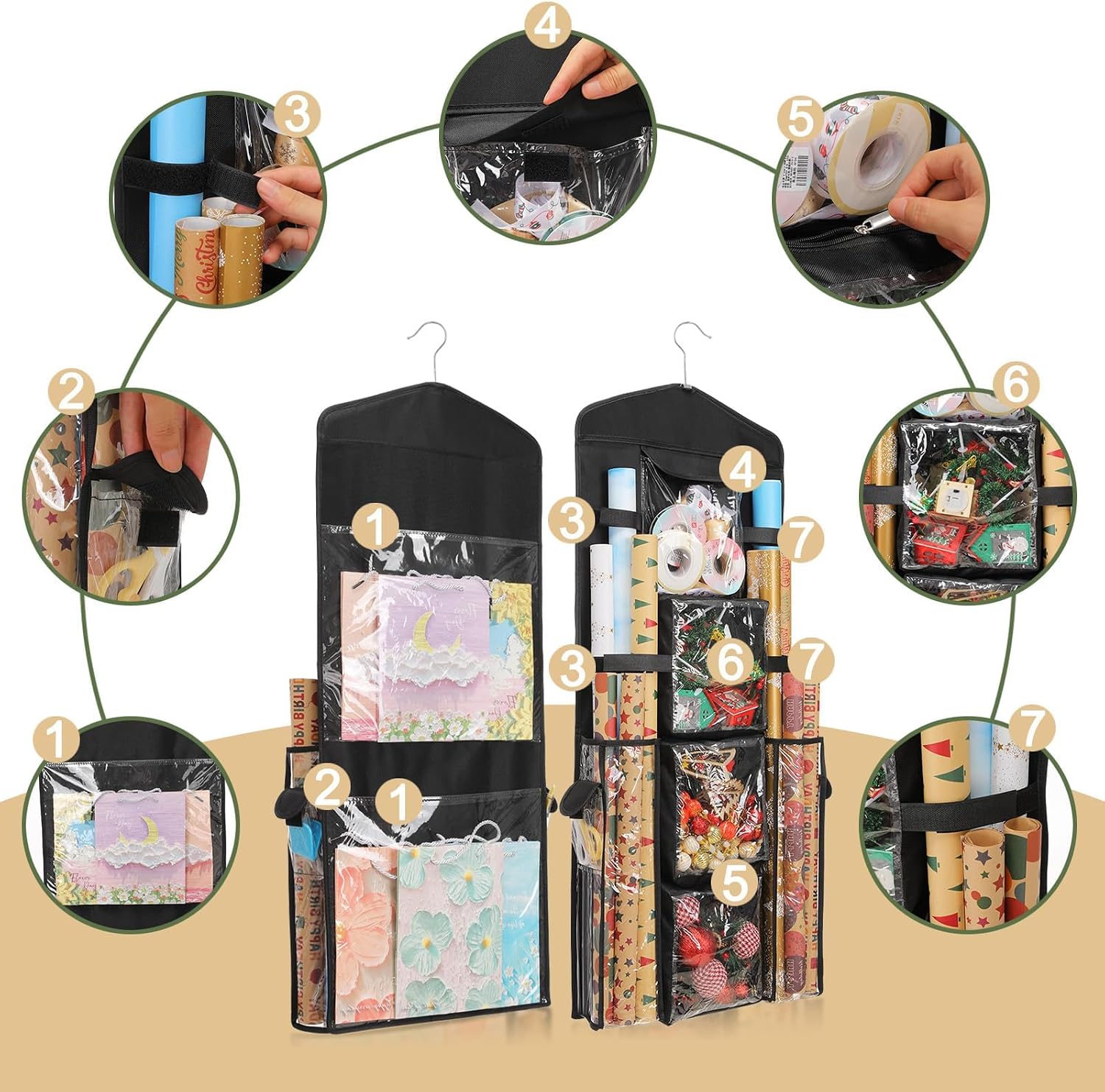 EXLIFBAG Wrapping Paper Storage, Gift Wrap Organizer Holder Double-Sided Hanging Gift Bag Storage Organizer