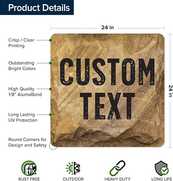 Custom Sign, Custom Street Sign, 11 Font Colors, 13 Font Styles, 4 Hole Options, 22 Sizes, 24x24 Inches, Rust Free DiBound, Fade Resistant, Made in USA by My Sign Center (Stone)