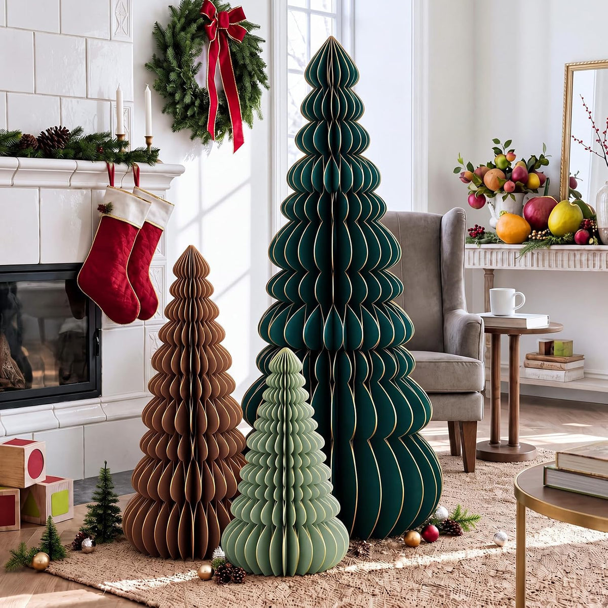 glikceil 3 set large honeycomb paper christmas tree, main product view
