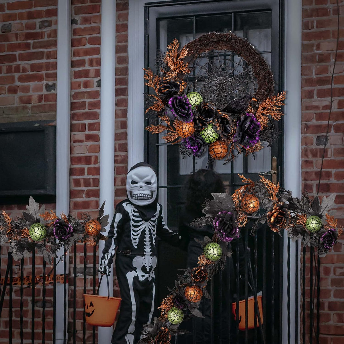 valery madelyn 6ft pre-lit halloween garland for mantle, front angle view